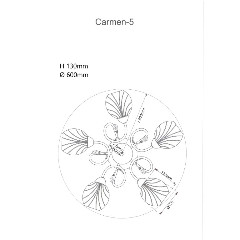 CARMEN-5 złoty klasyczna dostojna lampa sufitowa żyrandol klosze szkło 5xE27 hurt