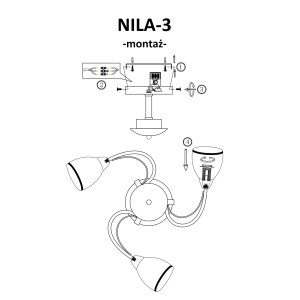 NILA-3 satynowy nikiel lampa sufit żyrandol