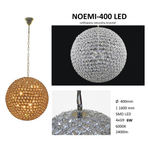 NOEMI 400 LED 24W kryształ kula chrom zwis A+