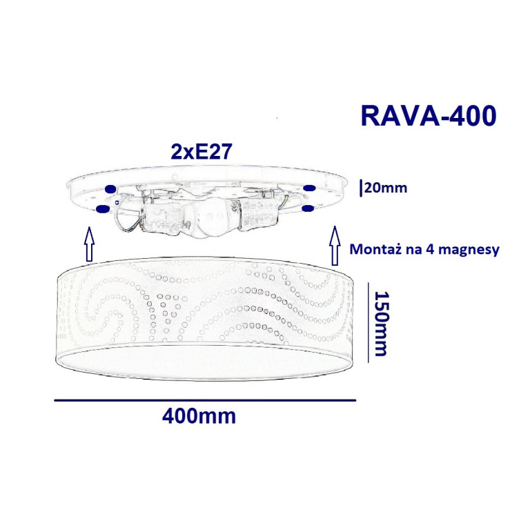 RAVA-400 plafon abażur klosz textil biały