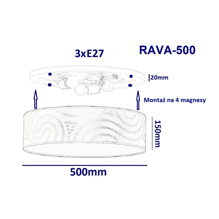 RAVA-500 plafon abażur klosz textil biały