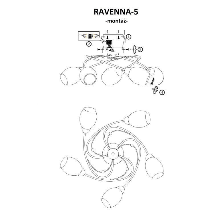 RAVENNA-5  żyrandol 5xE27 chrom klosz szklany