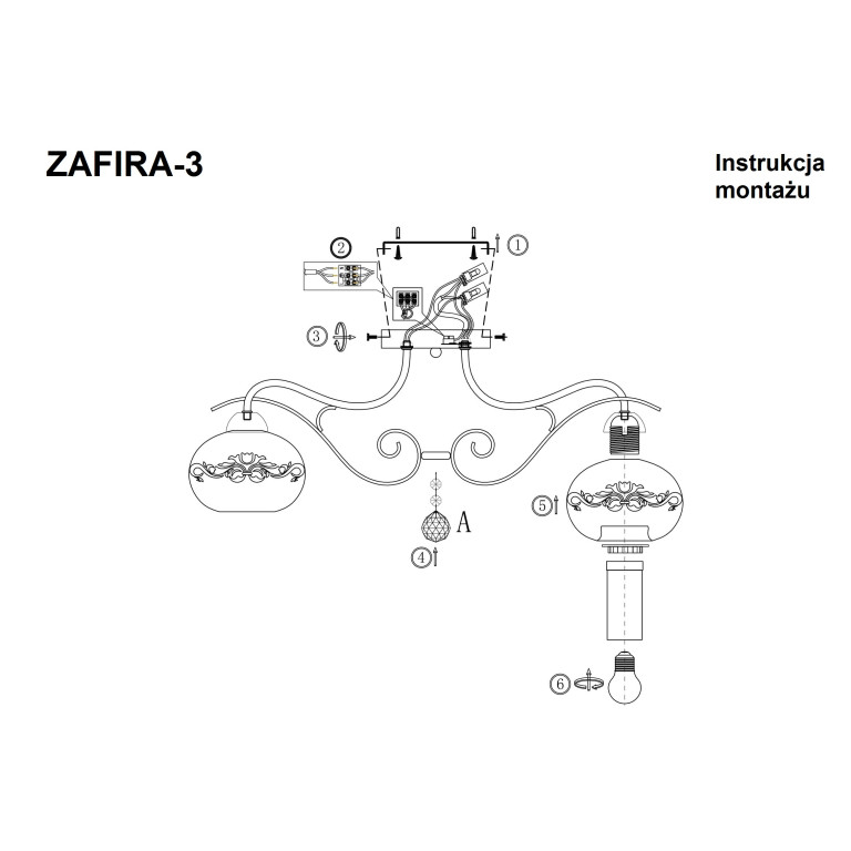 ZAFIRA-3 czarny chrom  lampa sufitowa żyrandol
