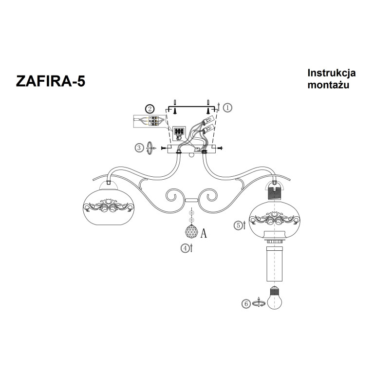 ZAFIRA-5 chrom lampa sufitowa żyrandol