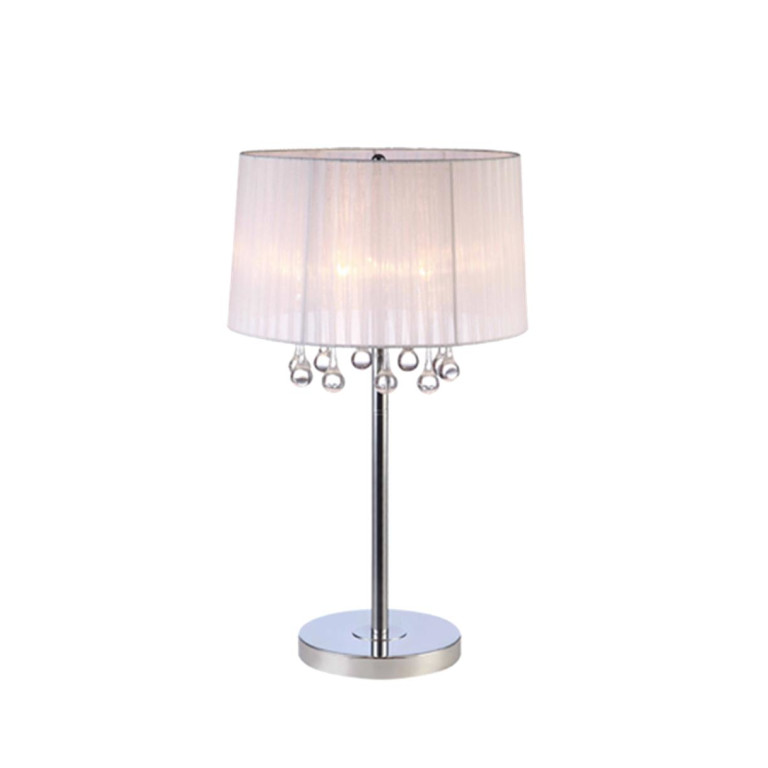 FLORA-T lampa stołowa abażur biały chrom kryszt