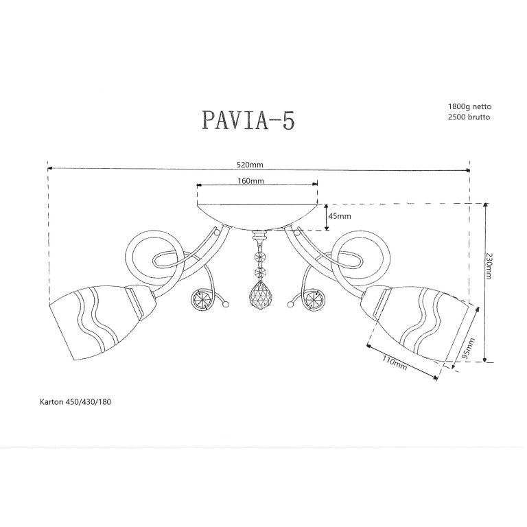 PAVIA-5 żyrandol satyna kryształ + szkło 5xE27