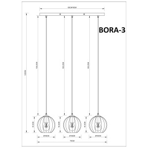 BORA-3 czarny/złoty zwis l.sufitowa 3xE27 loft