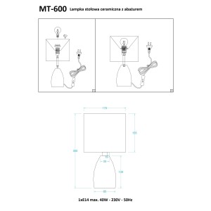MT-600E ecru  l.stołowa ceramika+abażur E14