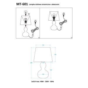 MT-601W biała l.stołowa ceramika+abażur E14